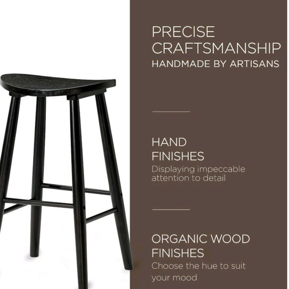 Maven Lane Luna Bar Stool In Rustic  Black Wood Finish - Picture 3 of 13
